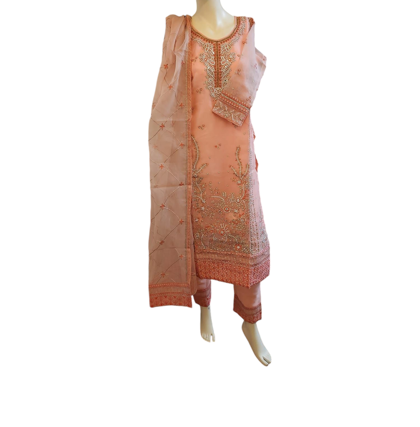 Peach Organza Salwar Kameez