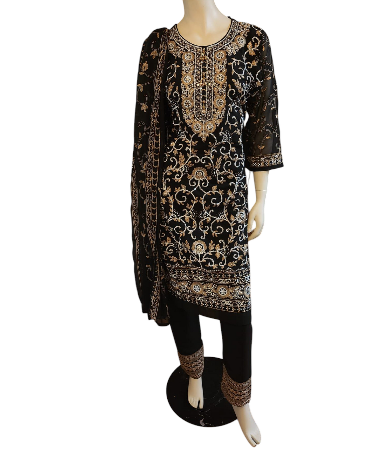 Black With Gold & Silver Salwar Kameez