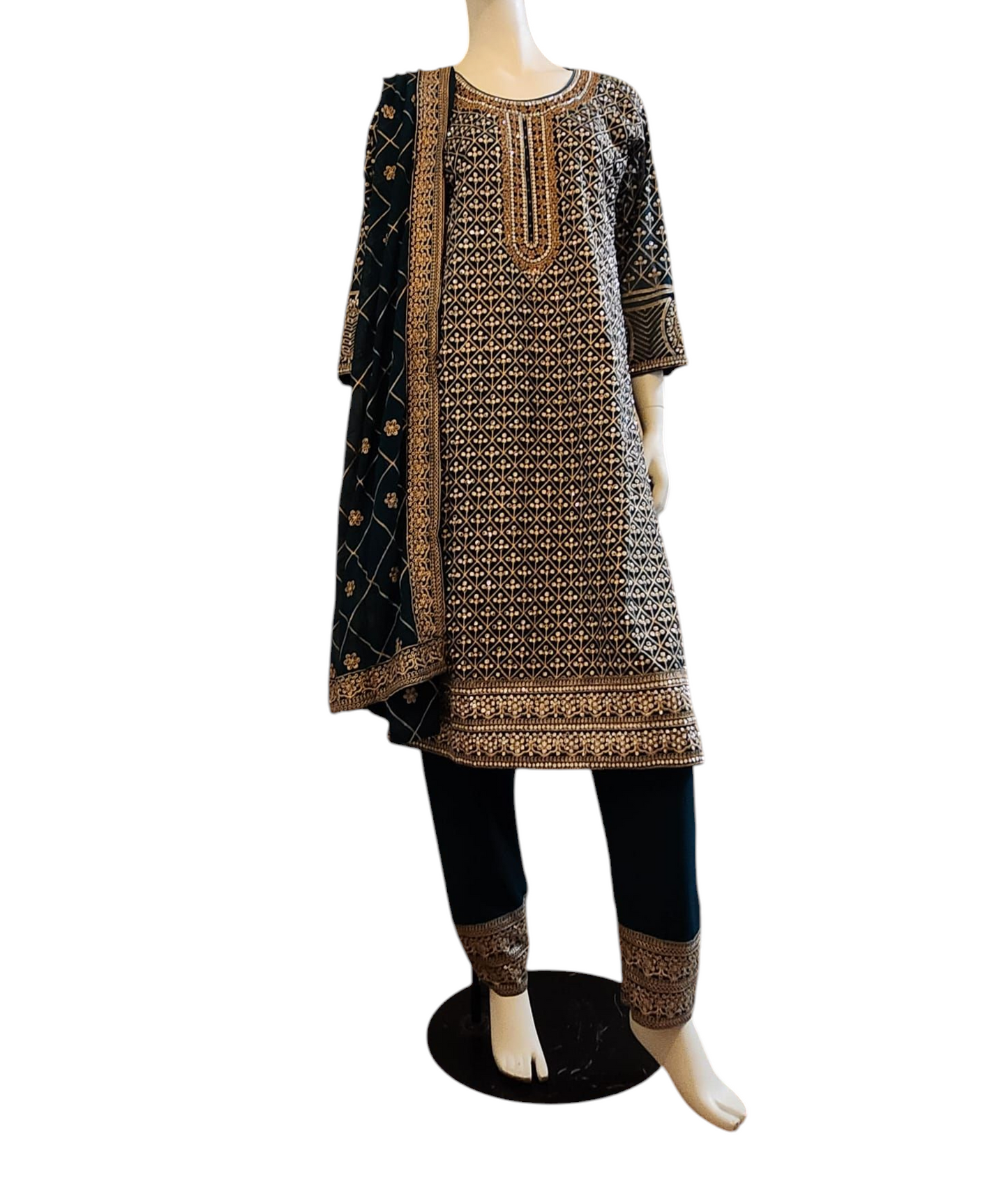 Winter Green All Over Stone Work Salwar Kameez