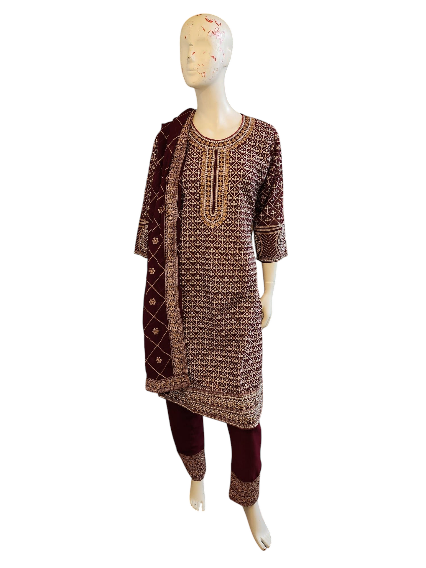 Royal Red All Over Stone Work Salwar Kameez