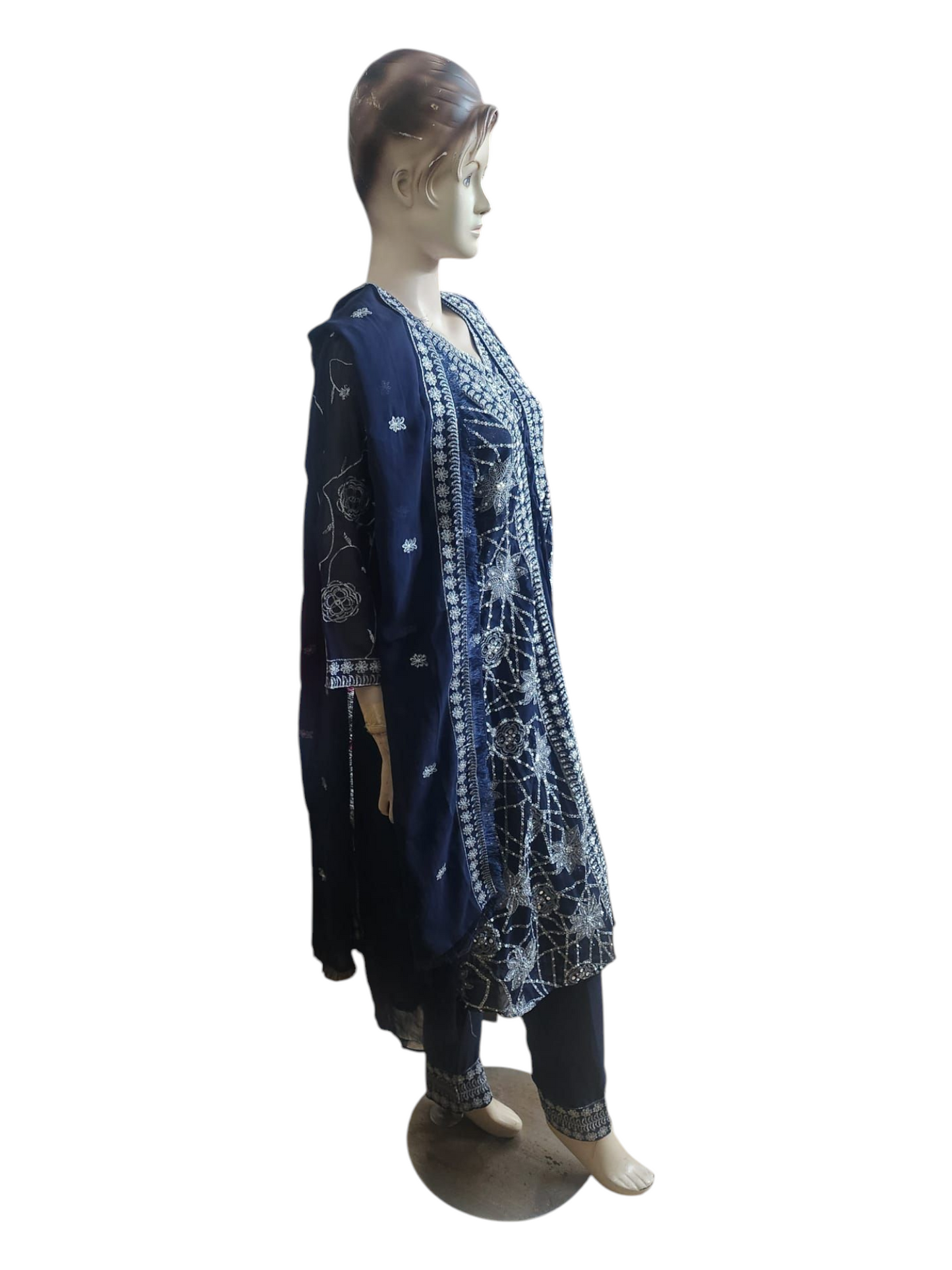 Navy & Silver Suit With Overcoat