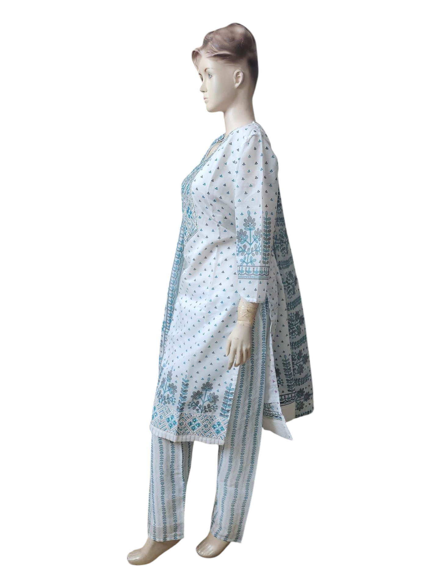 White & Teal Blue Salwar Kameez