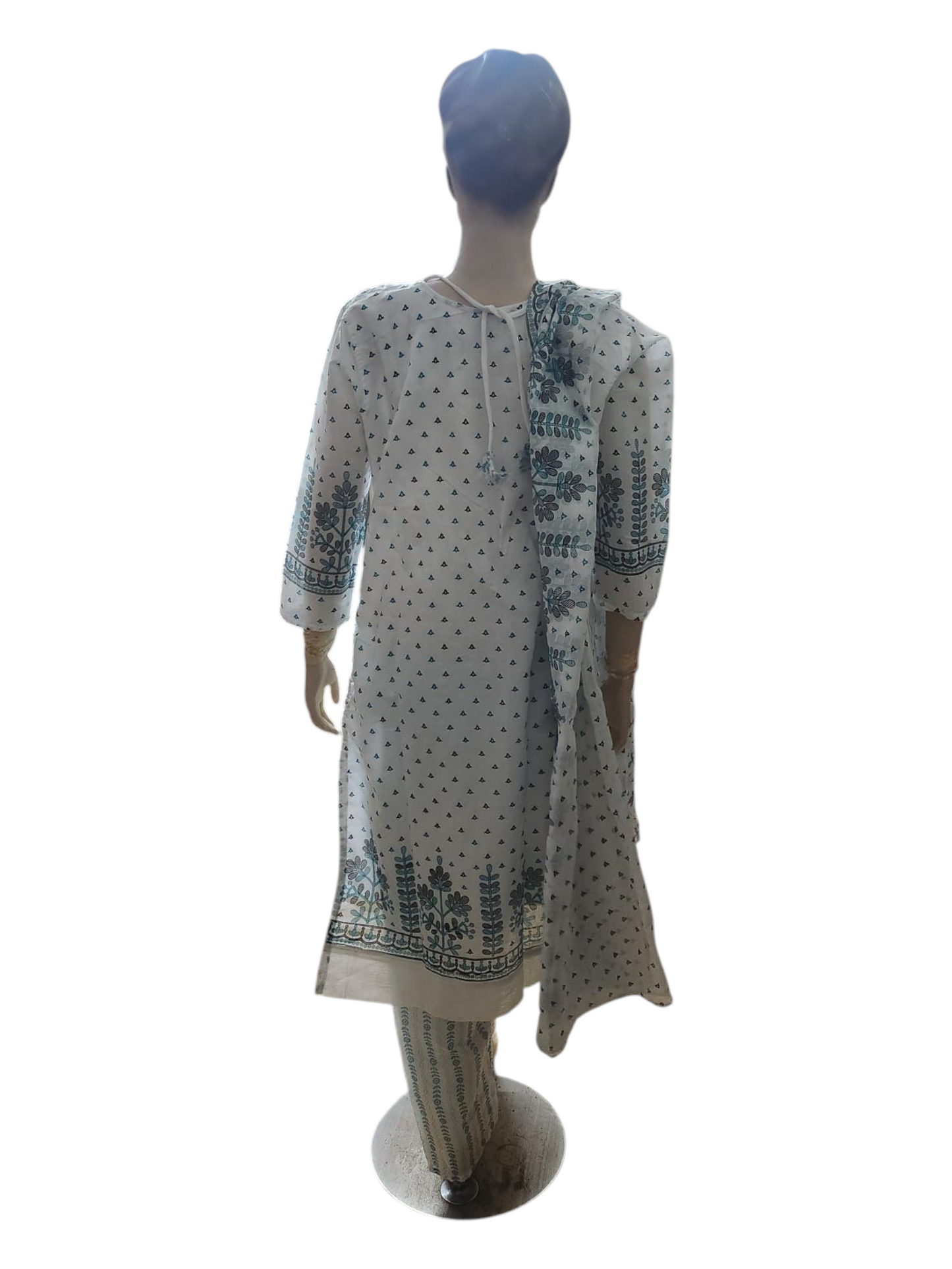White & Teal Blue Salwar Kameez