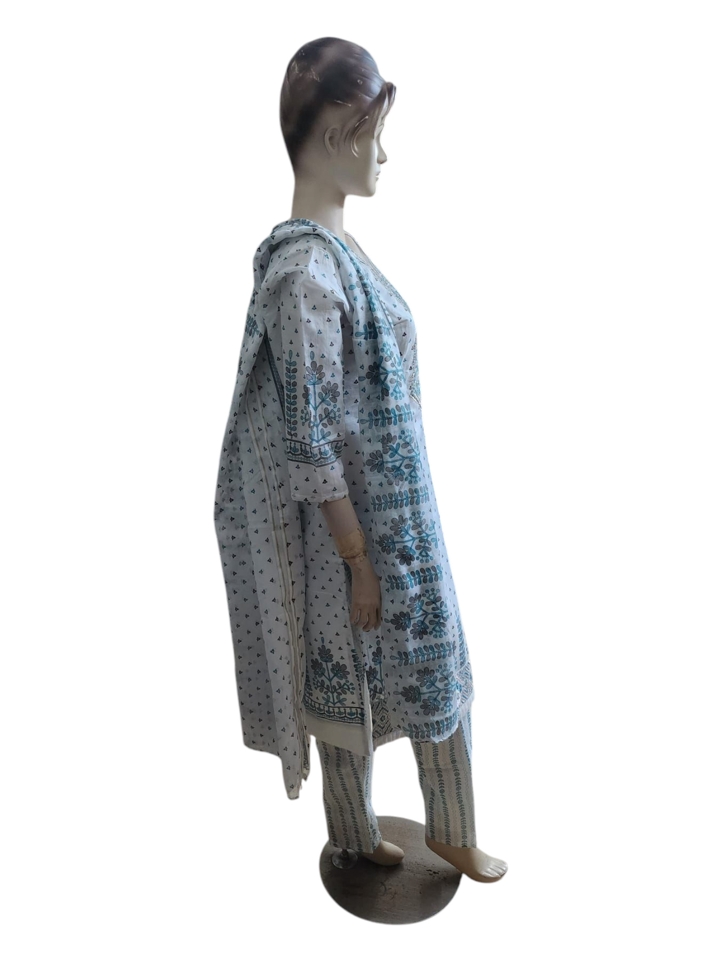 White & Teal Blue Salwar Kameez