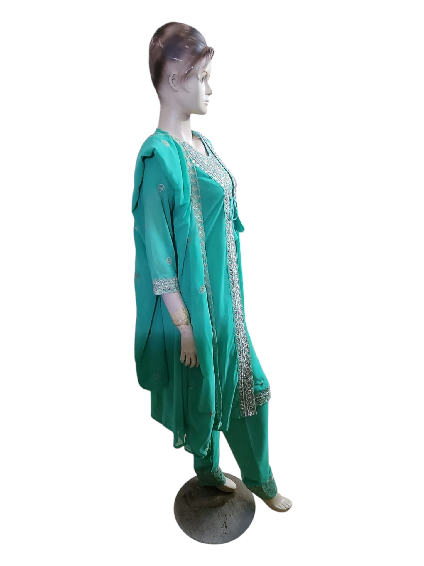 Tropical Green Salwar Kameez With Overcoat