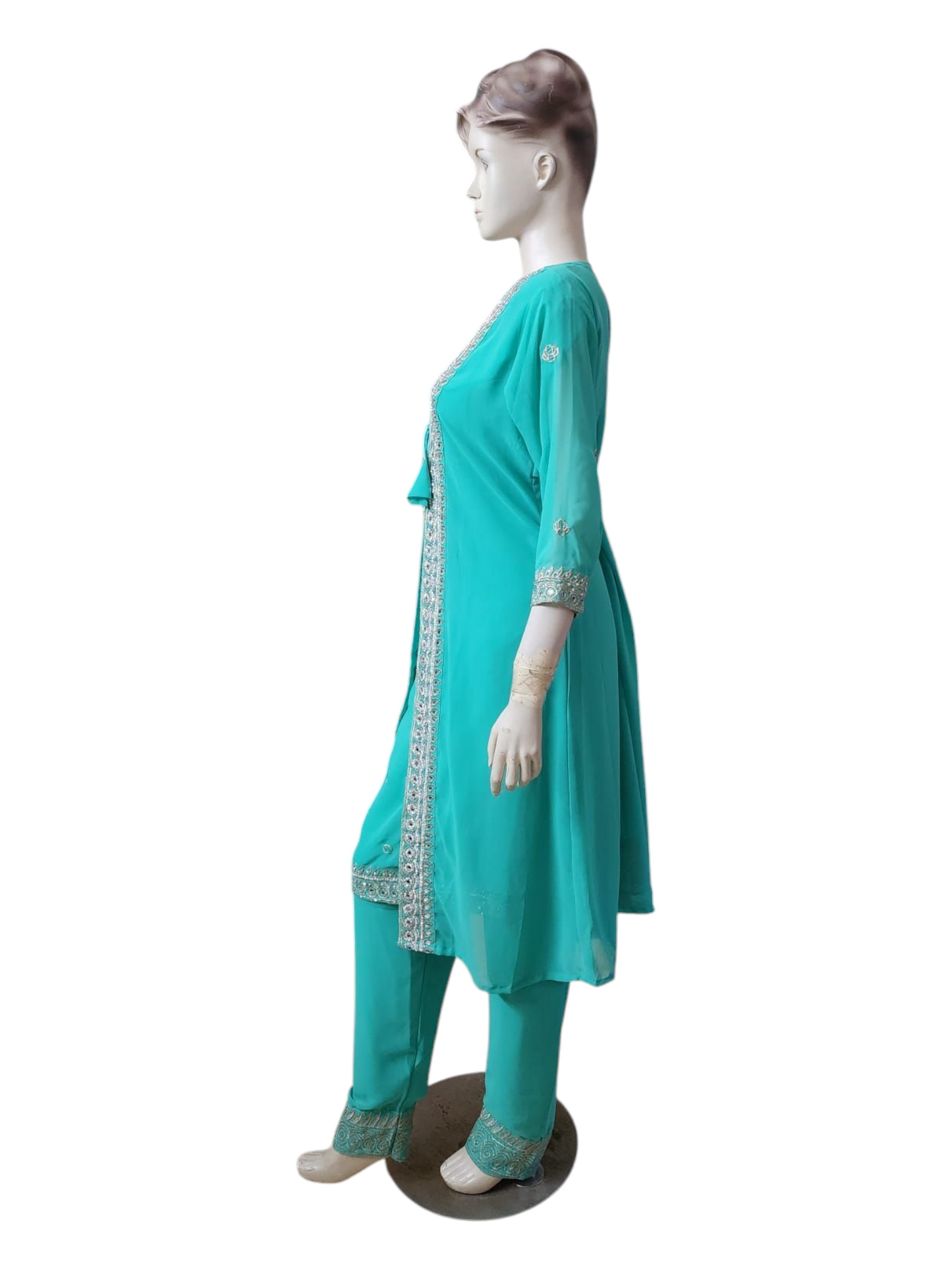Tropical Green Salwar Kameez With Overcoat