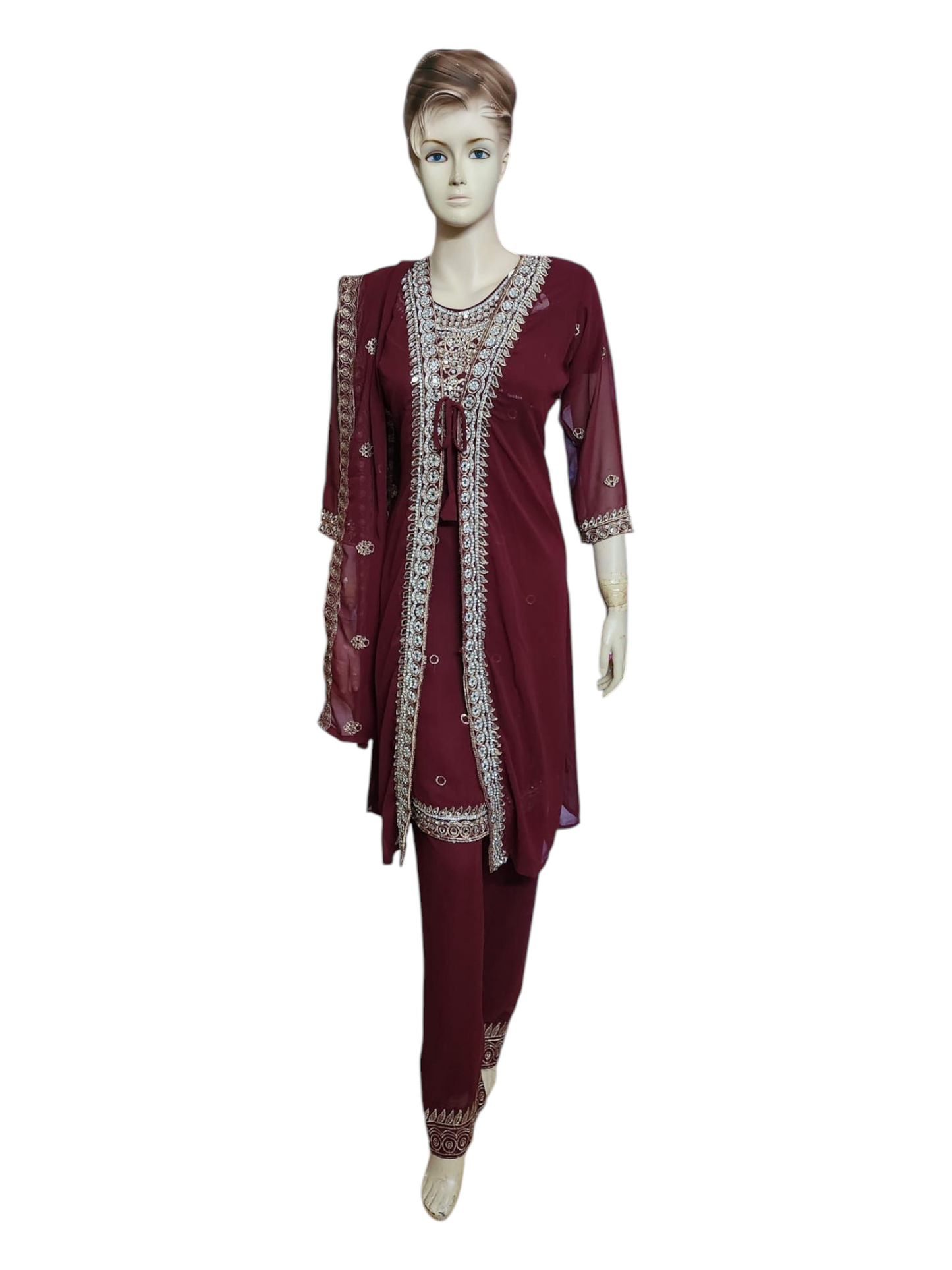 Maroon Salwar Kameez With Overcoat