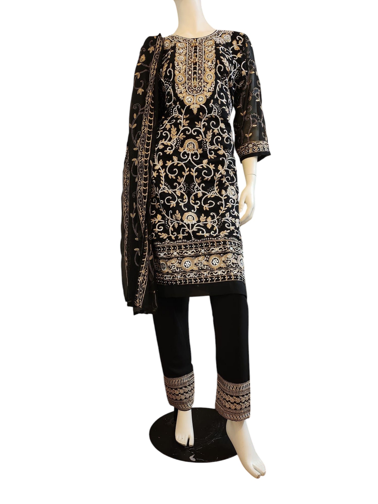 Black With Gold & Silver Salwar Kameez