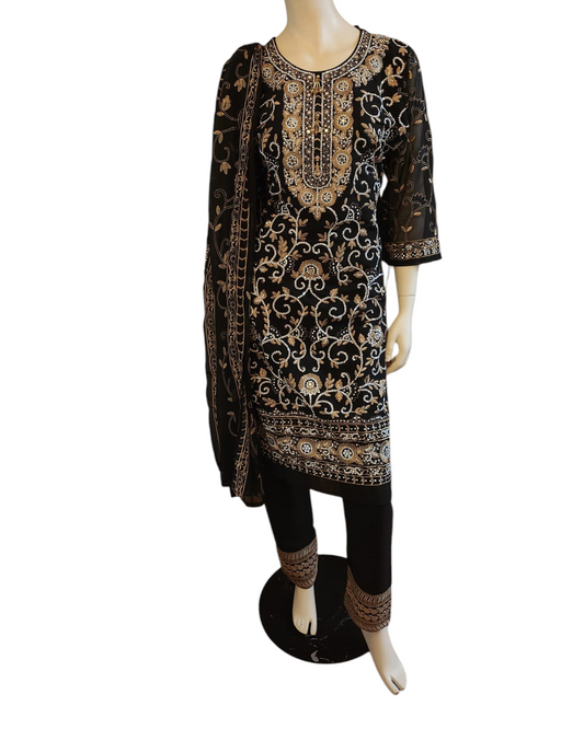 Black With Gold & Silver Salwar Kameez