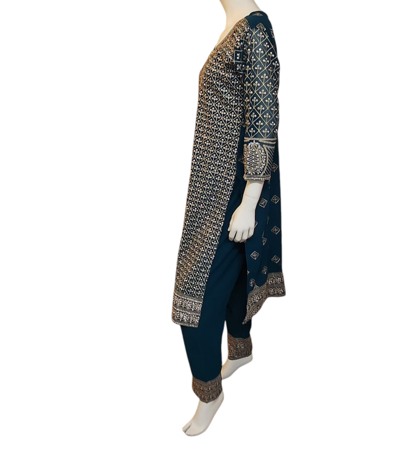 Winter Green All Over Stone Work Salwar Kameez