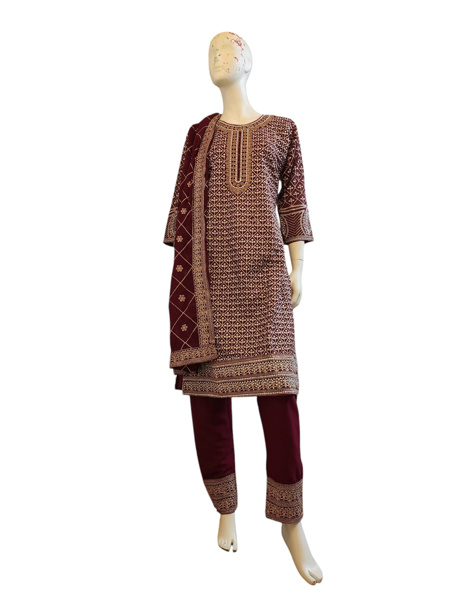 Royal Red All Over Stone Work Salwar Kameez