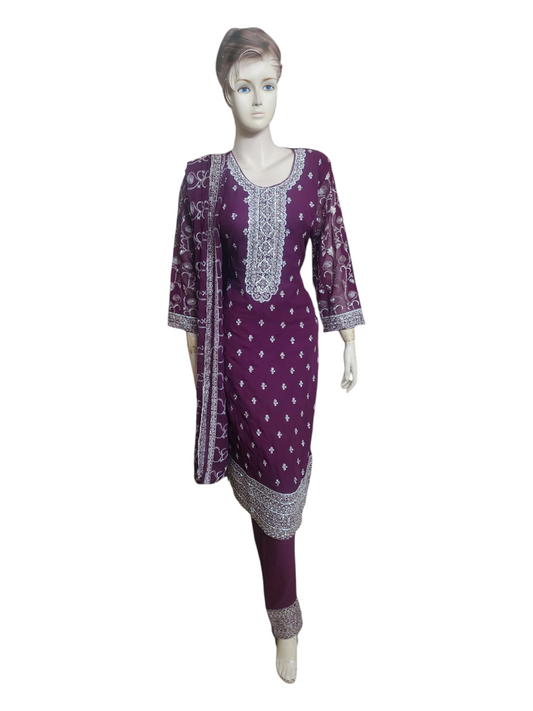 Plum Purple With Silver Salwar Kameez