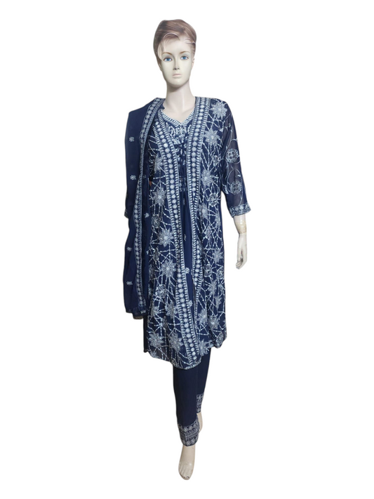 Navy & Silver Suit With Overcoat