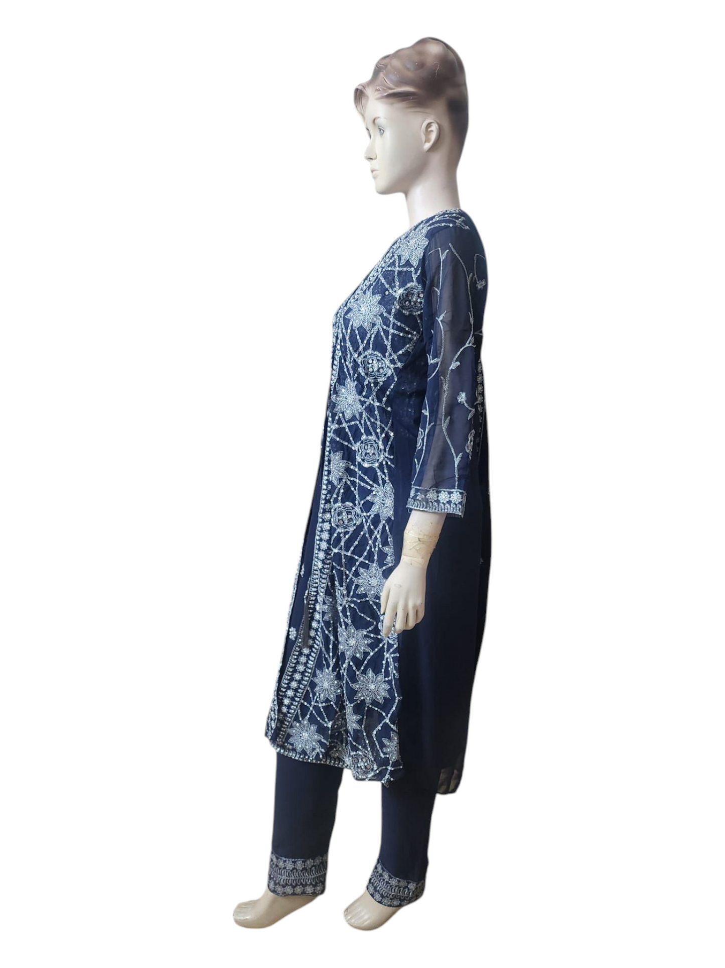 Navy & Silver Suit With Overcoat