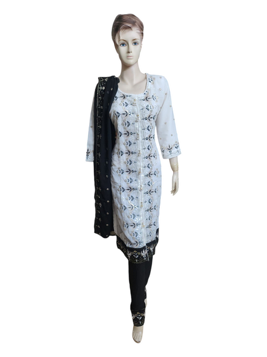 White, Gold & Black Salwar Kameez