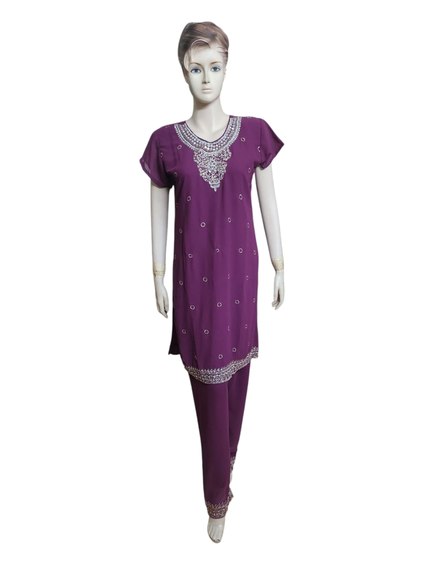 Plum Purple Salwar Kameez With Overcoat