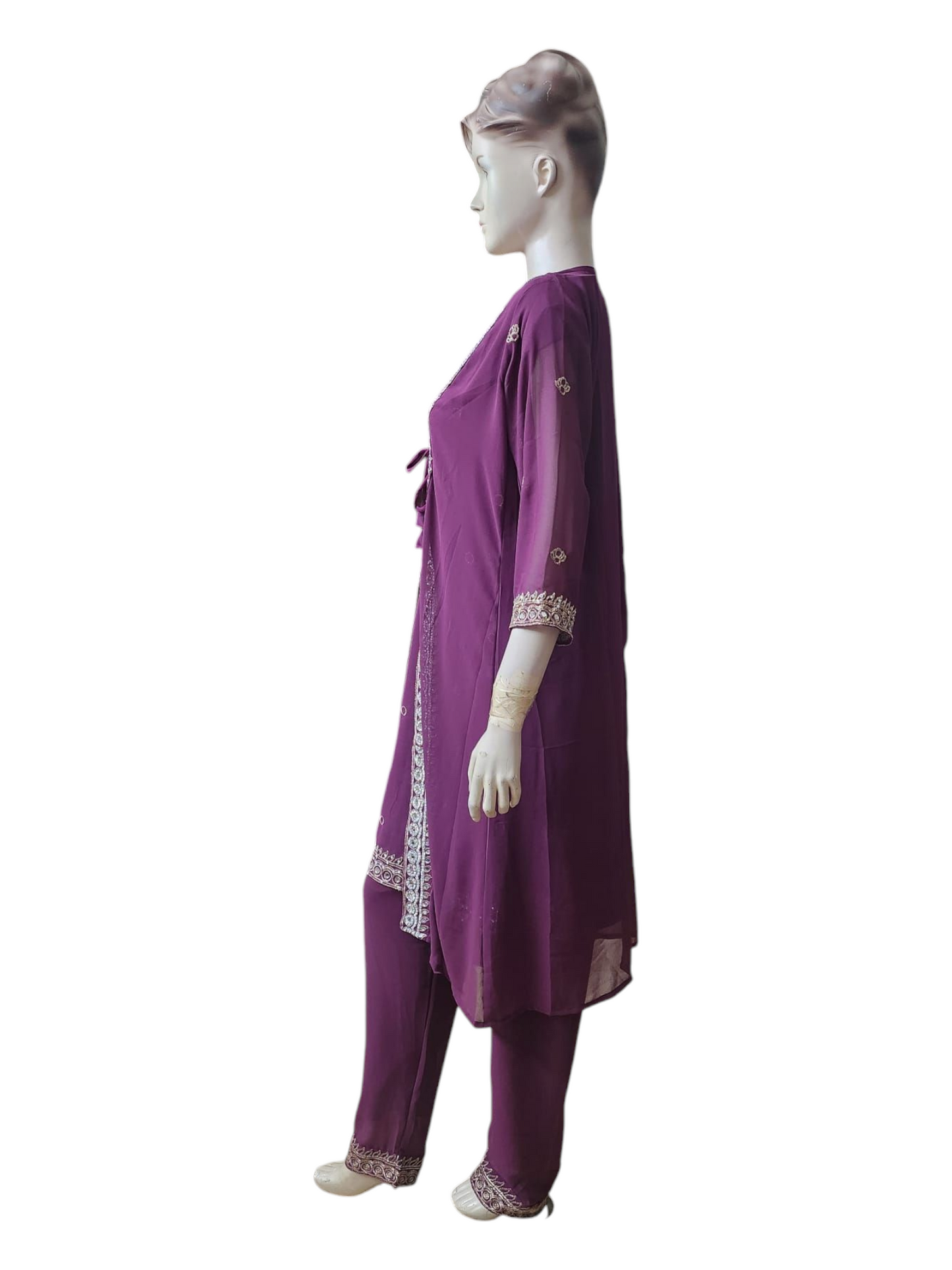 Plum Purple Salwar Kameez With Overcoat
