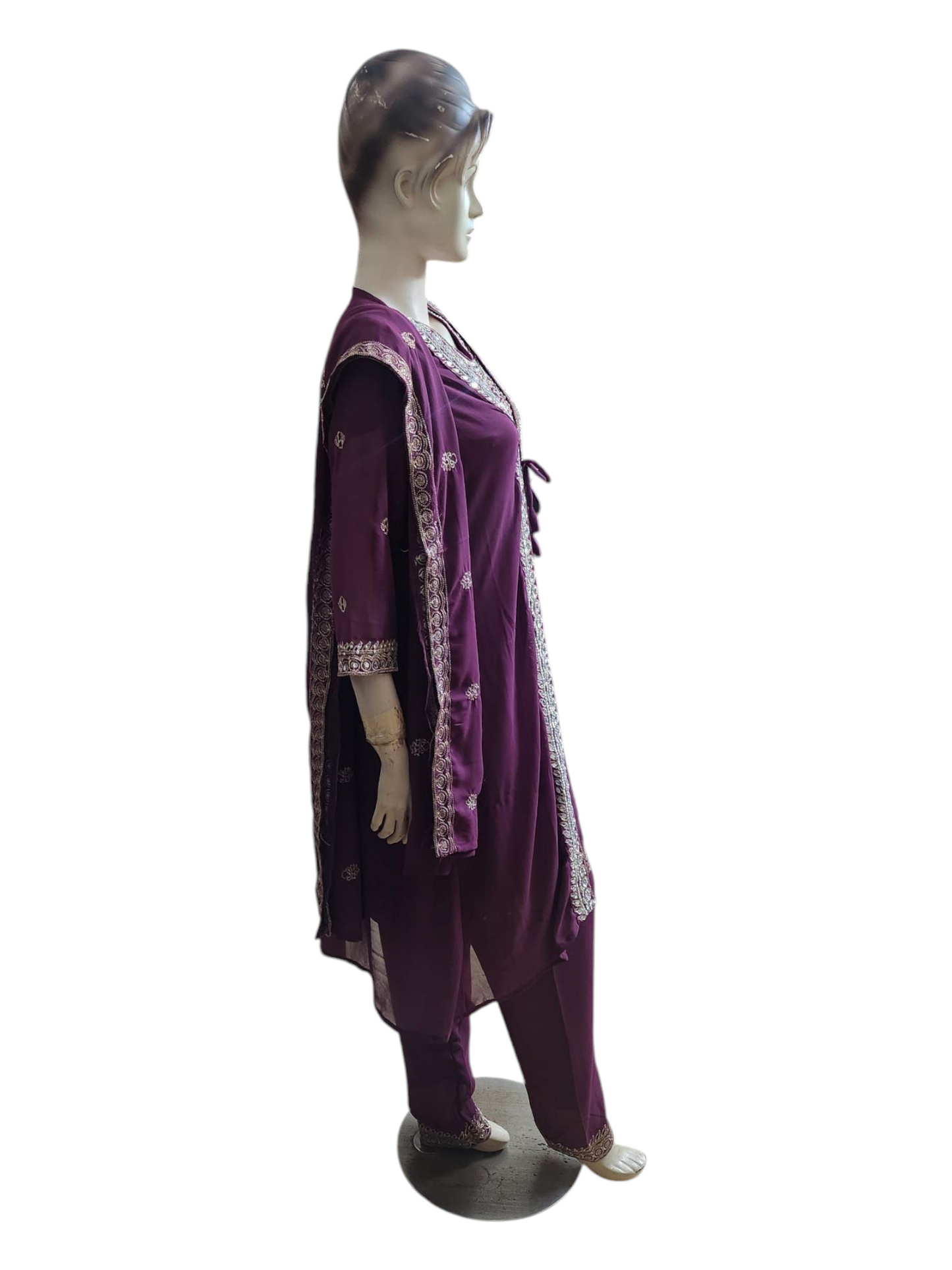 Plum Purple Salwar Kameez With Overcoat
