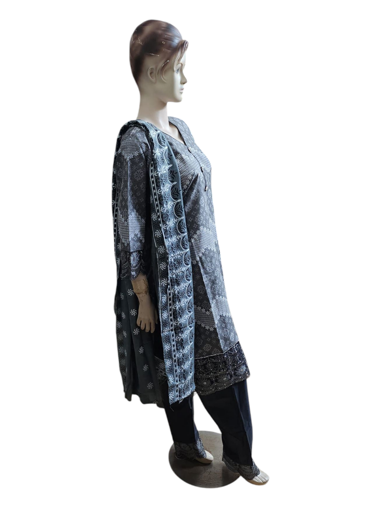 Black, Grey and White Salwar Kameez