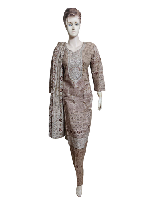 Beige & Brown Salwar Kameez