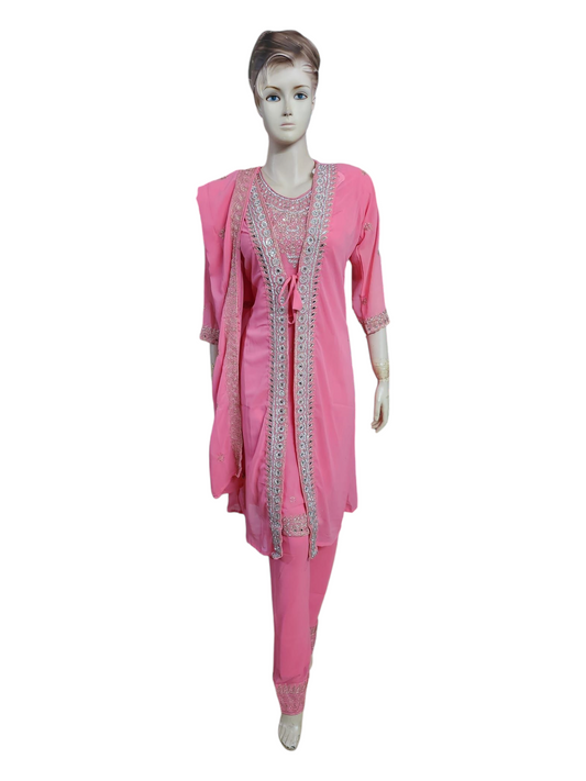 Barbie Pink Salwar Kameez With Overcoat