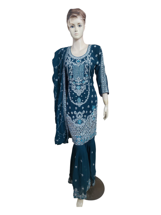 Teal Blue Sharara Suit